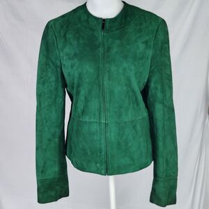 Ann Taylor Forest green leather/suede tailored jacket  (6)